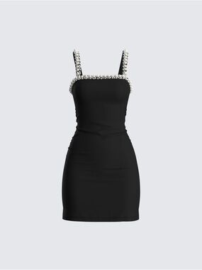 NWOT Finesse Black Pearl-Trim Bodycon Mini Dress
